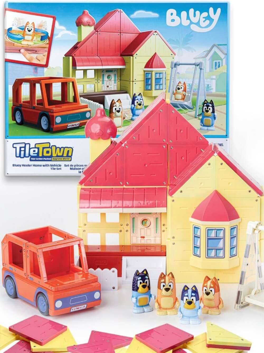 Tile Town Bluey Heeler Family Home 52-Piece Magnetic Tile Playset